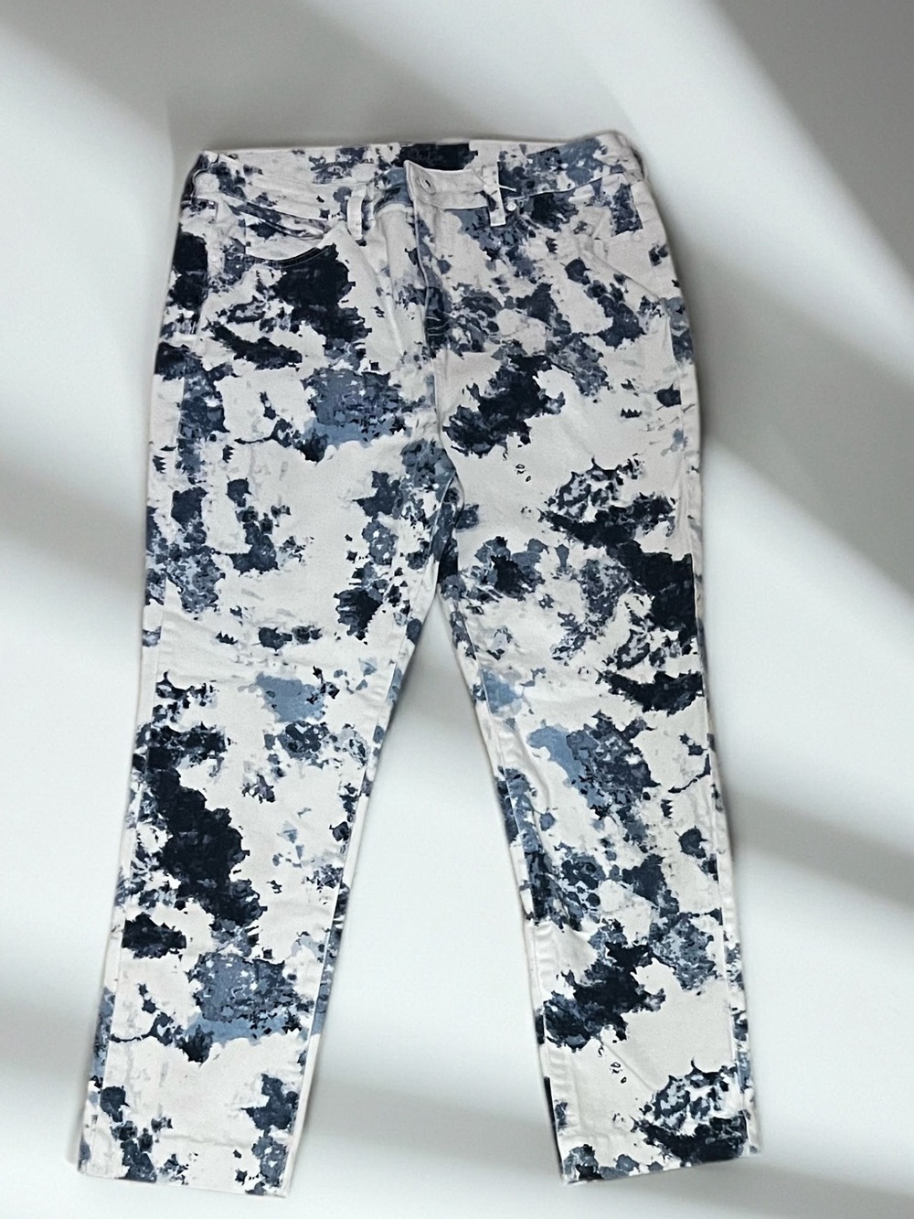 J. Crew White Jeans with Navy Splash Print